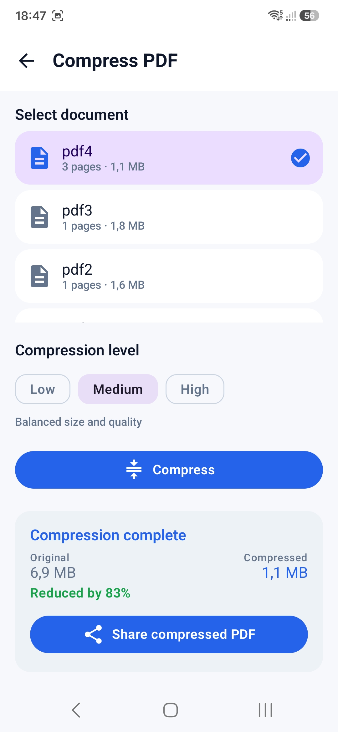 KPDF Scanner PDF compression screen